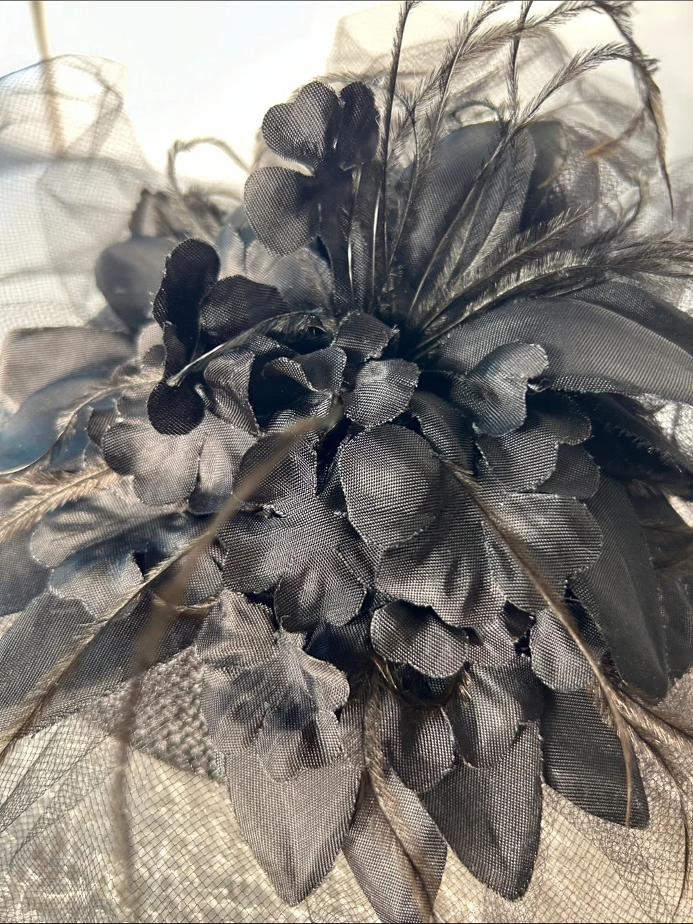 Fedoria Vintage Black Veiled Fascinator Hat Floral Accent Formal 40s -60s Derby